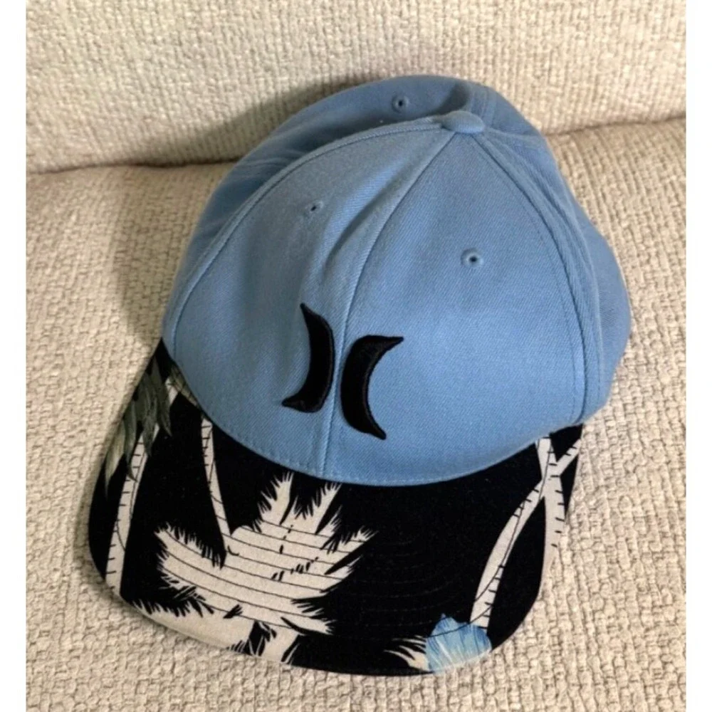 Hurley Yupoong‎ One Ten Hawaiian Floral Tropical Palm Trees Snapback Hat Blue